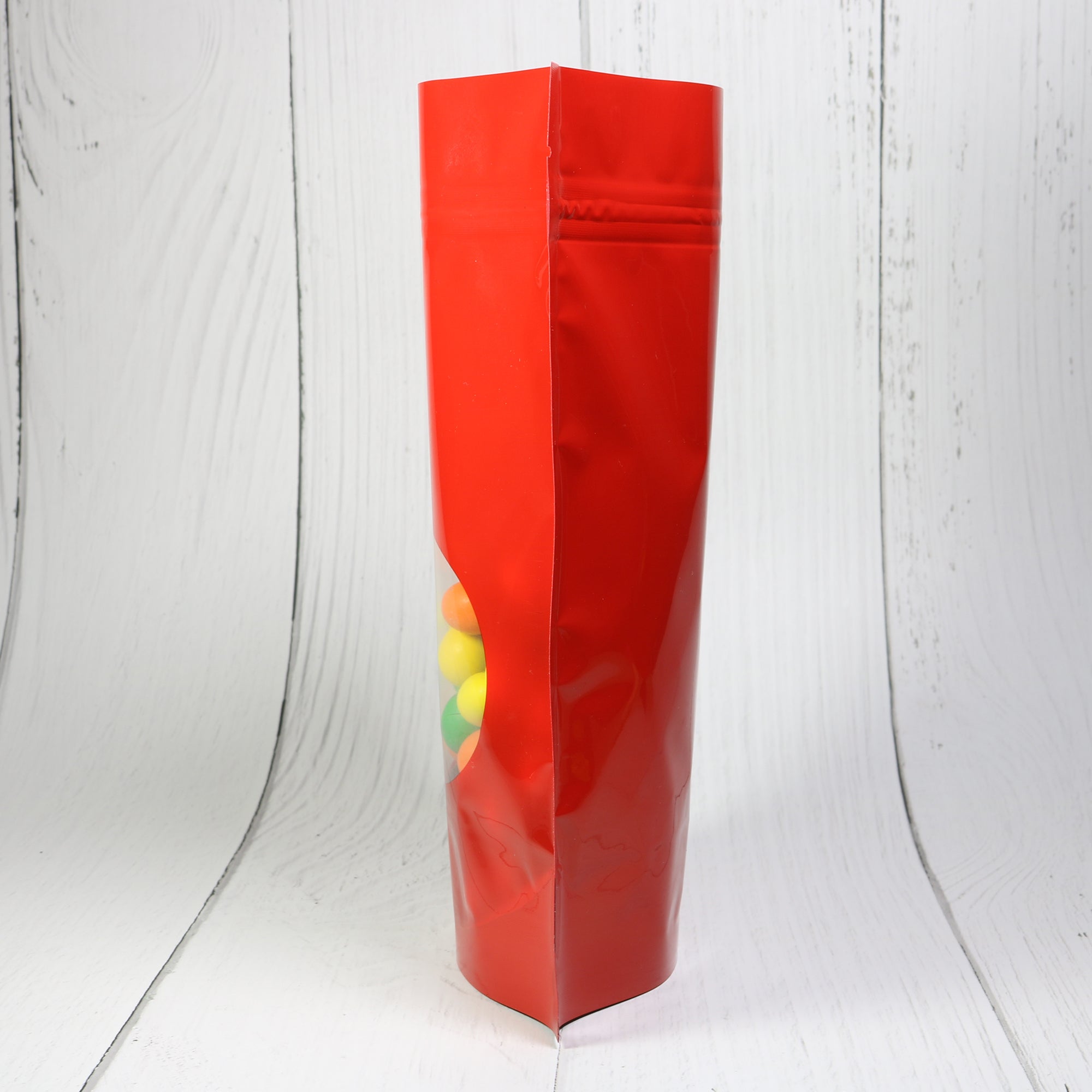 Glossy Candycane Red Round Window Plastic and Mylar Stand Strong® Bags