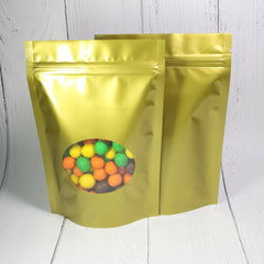 Glossy Sweet Cream Gold Round Window Plastic and Mylar Stand Strong® Bags