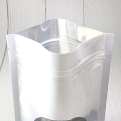 Glossy Purity White Round Window Plastic and Mylar Stand Strong® Bags