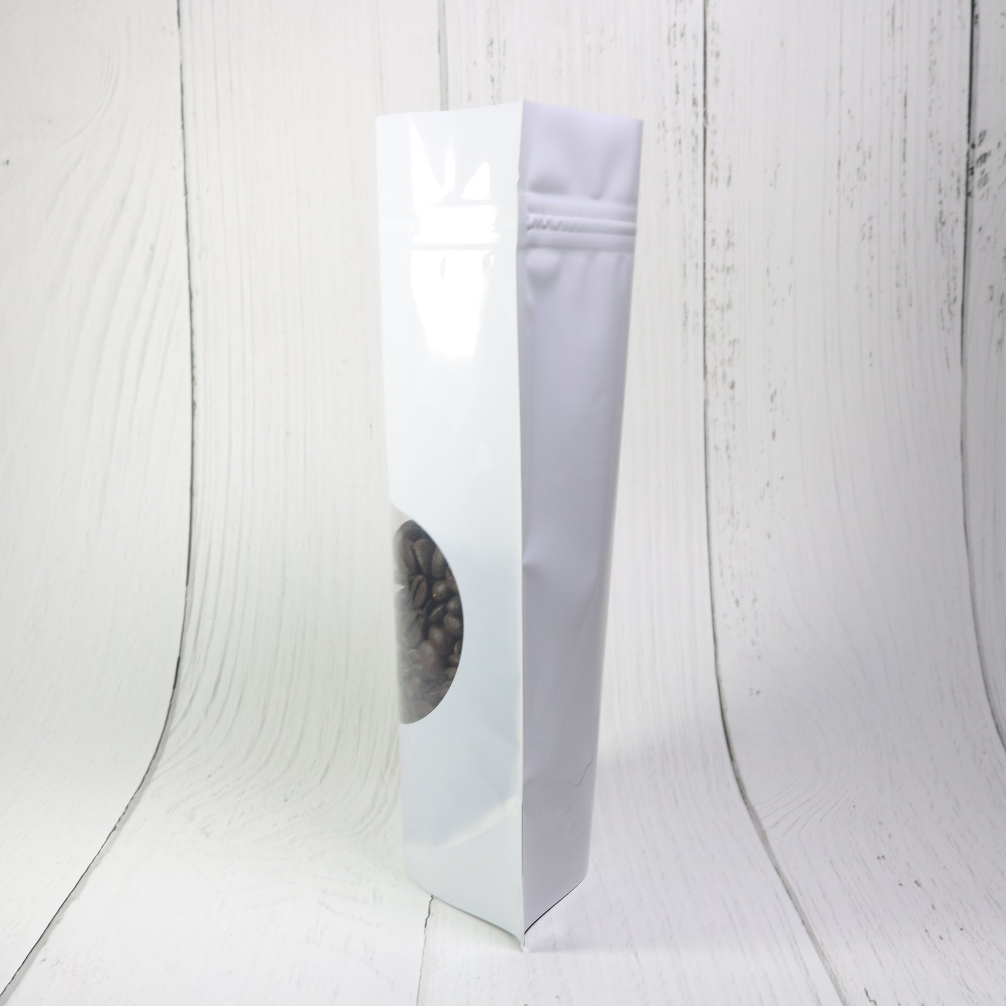 Glossy Purity White Round Window Plastic and Mylar Stand Strong® Bags