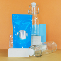 Glossy Wavy Blue Round Window Plastic and Mylar Stand Strong® Bags