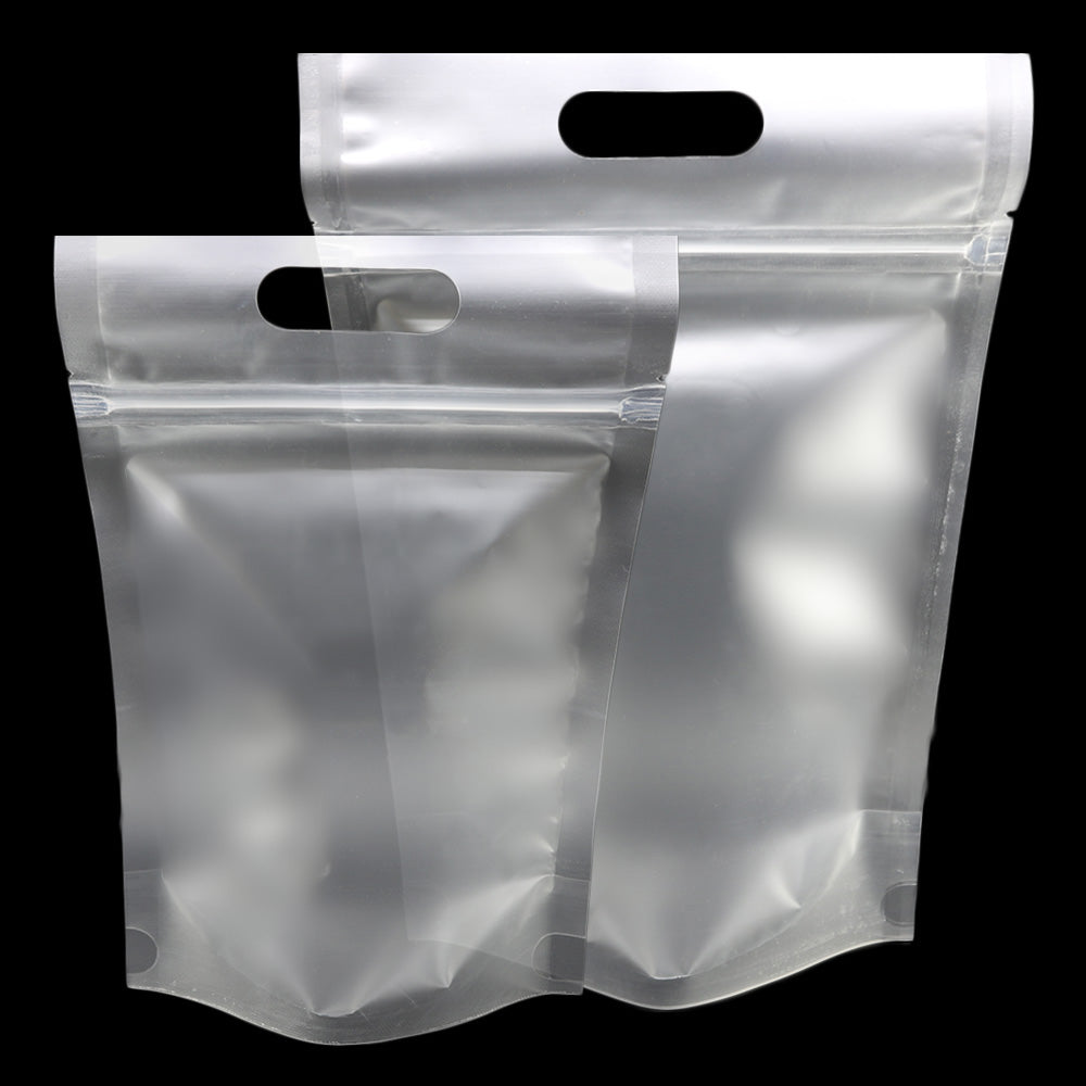 Cloudy Translucent Polyethylene Stand Strong® Bags with Die Cut Handles