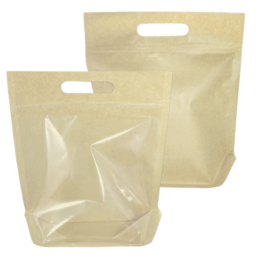 Clear Half Krafty Brown Stand Strong® Bags with Die Cut Handles