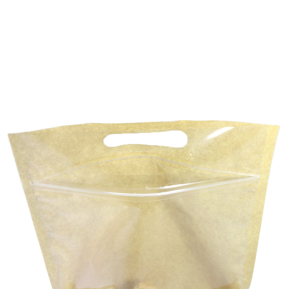 Clear Half Krafty Brown Stand Strong® Bags with Die Cut Handles