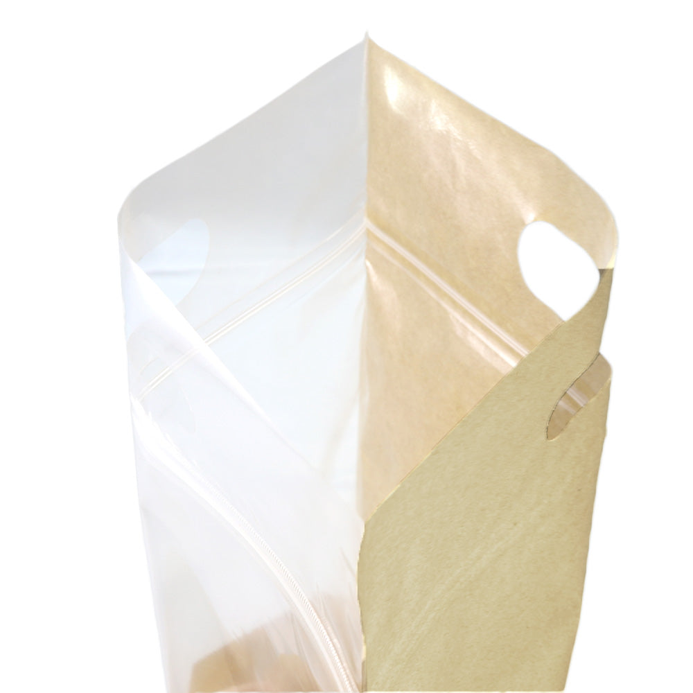 Clear Half Krafty Brown Stand Strong® Bags with Die Cut Handles