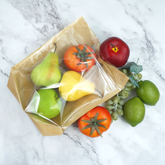 Clear Half Krafty Brown Stand Strong® Bags with Die Cut Handles