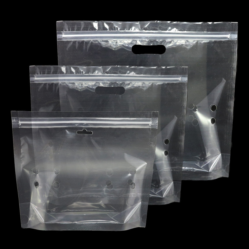 Holy Clear Polyethylene Stand Strong® Bags with Die Cut Handles and Vent Holes