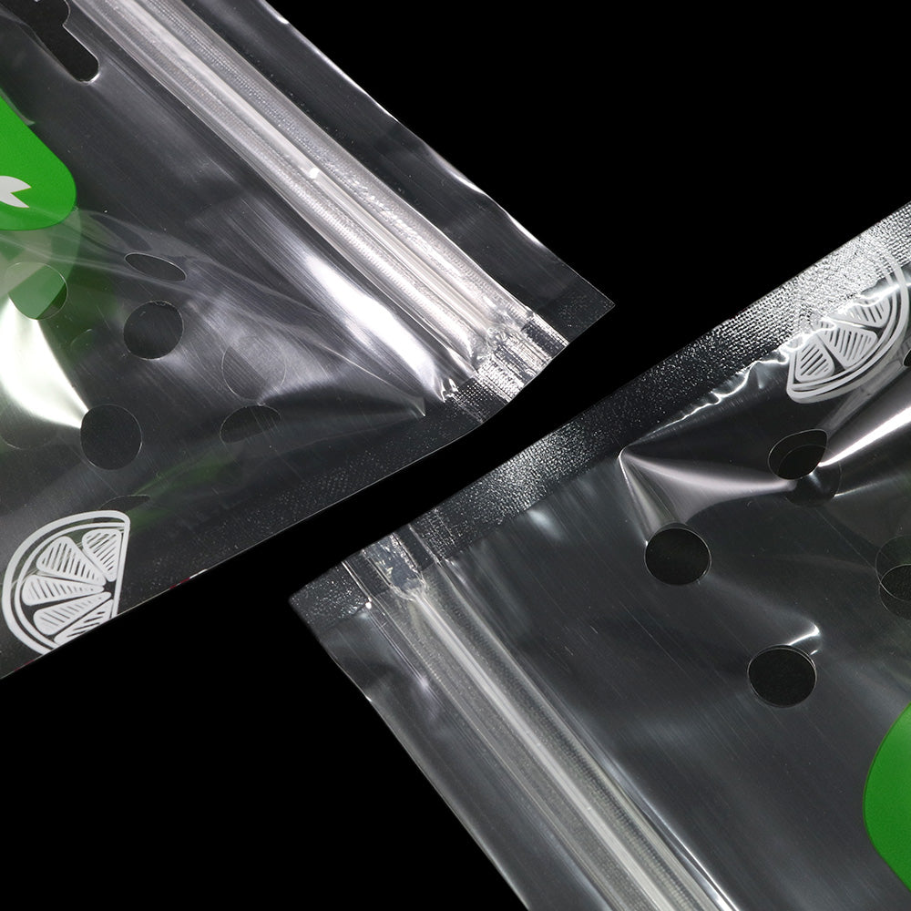 Fresh Clear Polyethylene Fruit Design Stand Strong® Bags with Die Cut Handles and Vent Holes