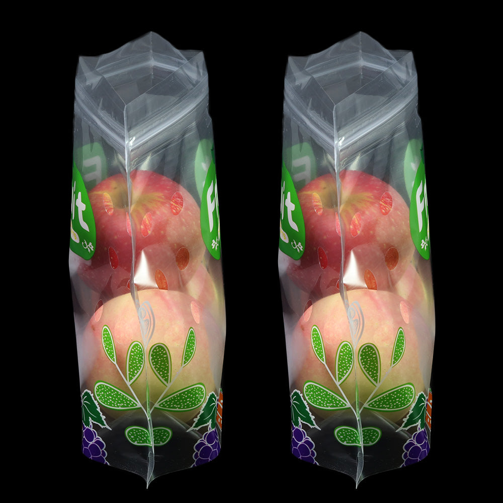 Fresh Clear Polyethylene Fruit Design Stand Strong® Bags with Die Cut Handles and Vent Holes