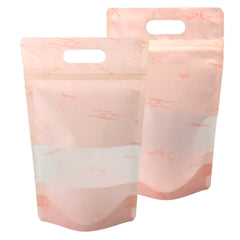 Matte Peach Pink Rice Paper Clear Window Stand Strong® Bags with Die Cut Handles