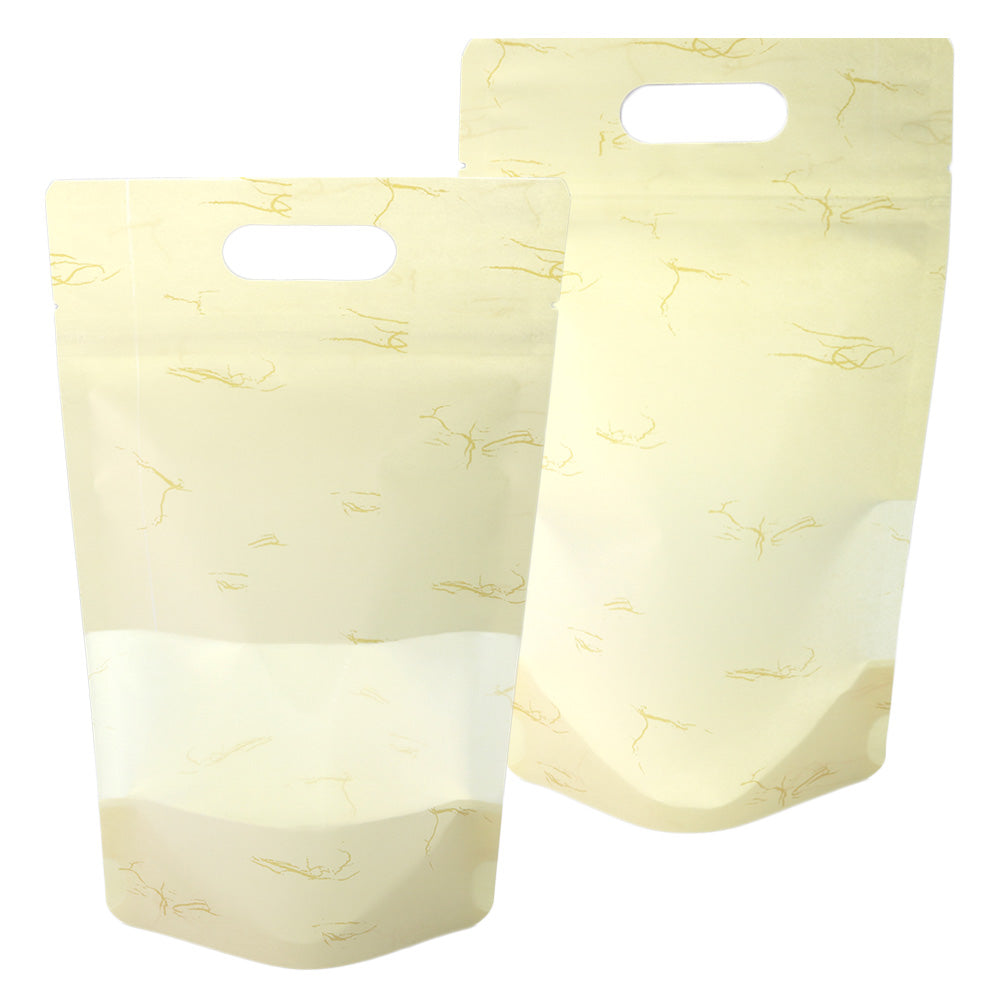 Matte Faded Yellow Rice Paper Clear Window Stand Strong® Bags with Die Cut Handles