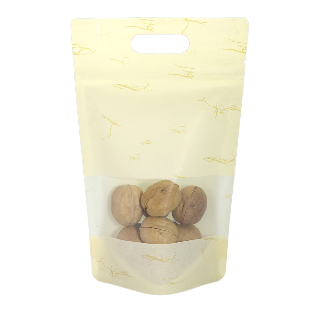Matte Faded Yellow Rice Paper Clear Window Stand Strong® Bags with Die Cut Handles