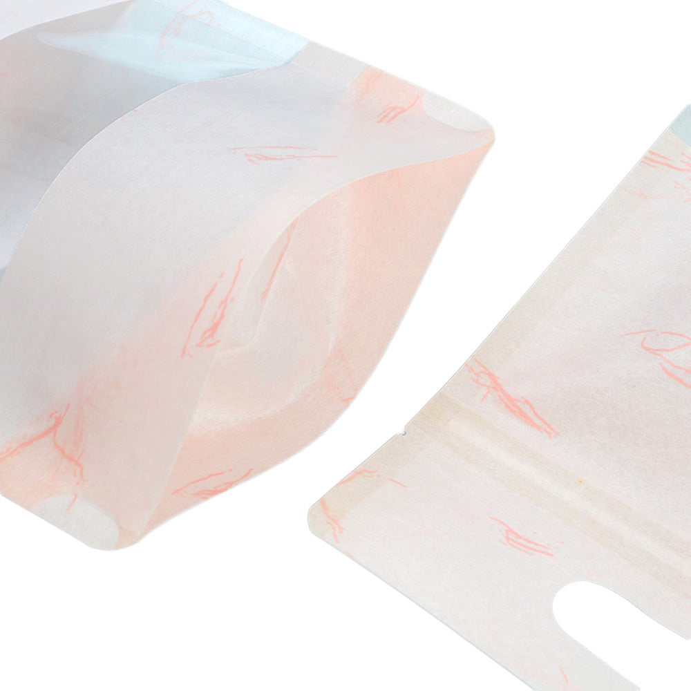 Matte Peach Pink Rice Paper Clear Window Stand Strong® Bags with Die Cut Handles