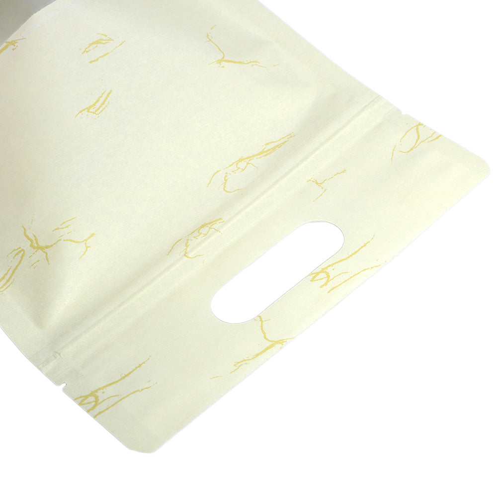 Matte Faded Yellow Rice Paper Clear Window Stand Strong® Bags with Die Cut Handles