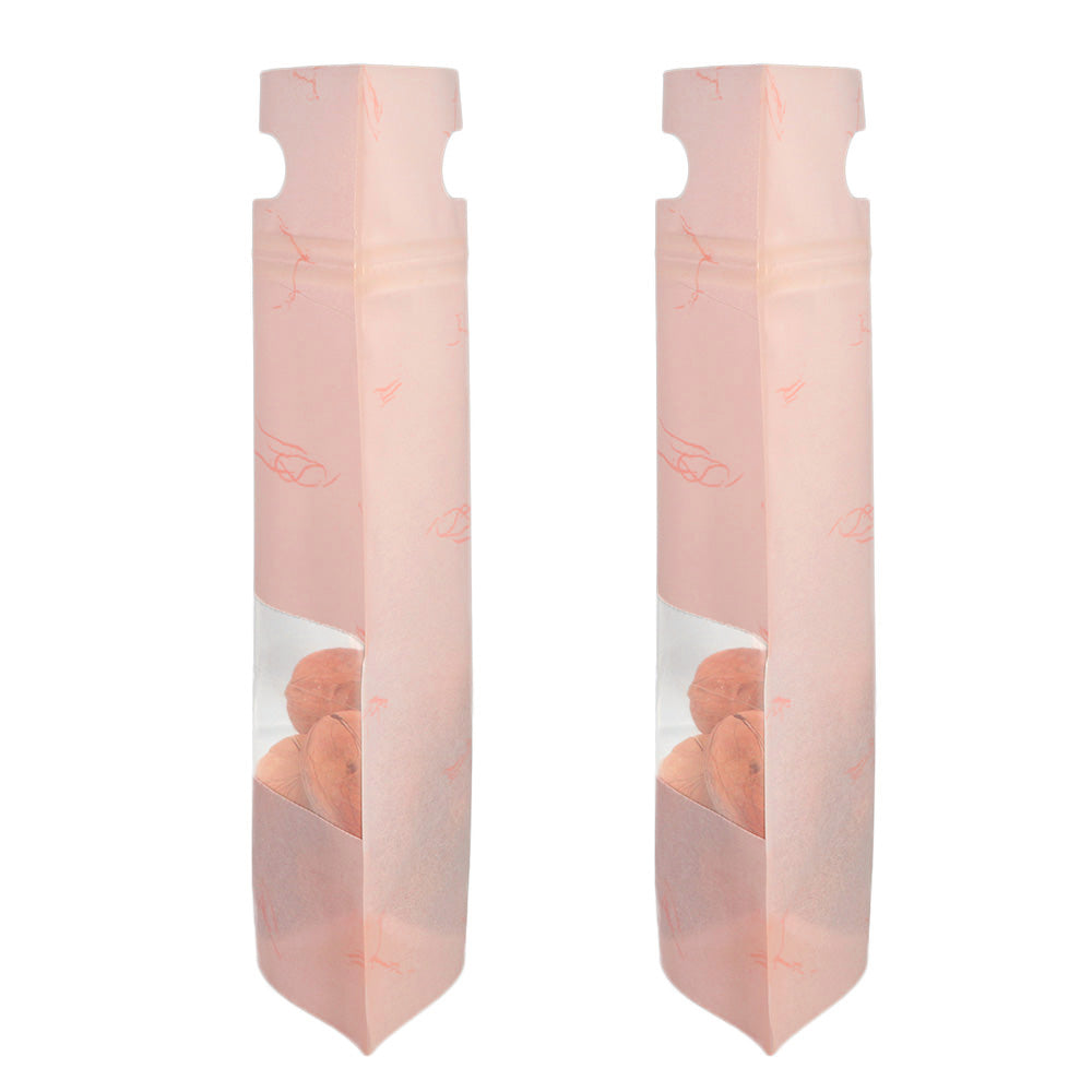 Matte Peach Pink Rice Paper Clear Window Stand Strong® Bags with Die Cut Handles