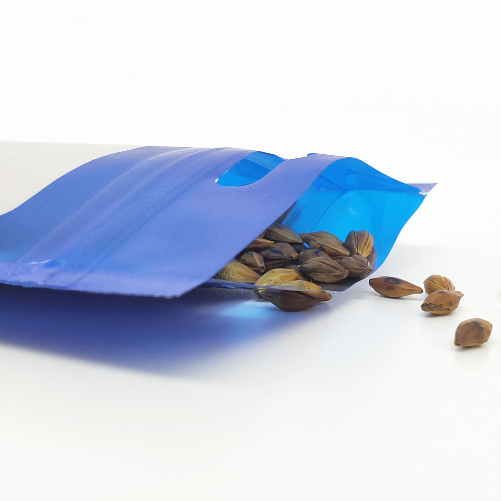 Matte Cobalt Blue Border Mylar Foil Flat QuickQlick® Bags with Butterfly Hang Hole