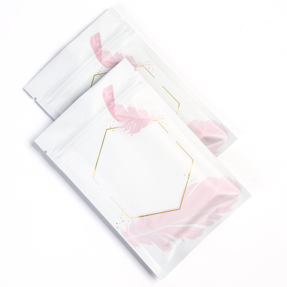 Matte Galah White Geometric Foil Zipper Seal Bags