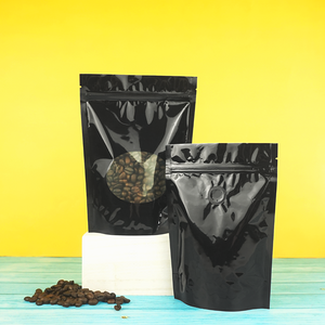 Glossy Café Mirror Black Round Window Plastic and Mylar Stand Strong® Coffee Valve Bags