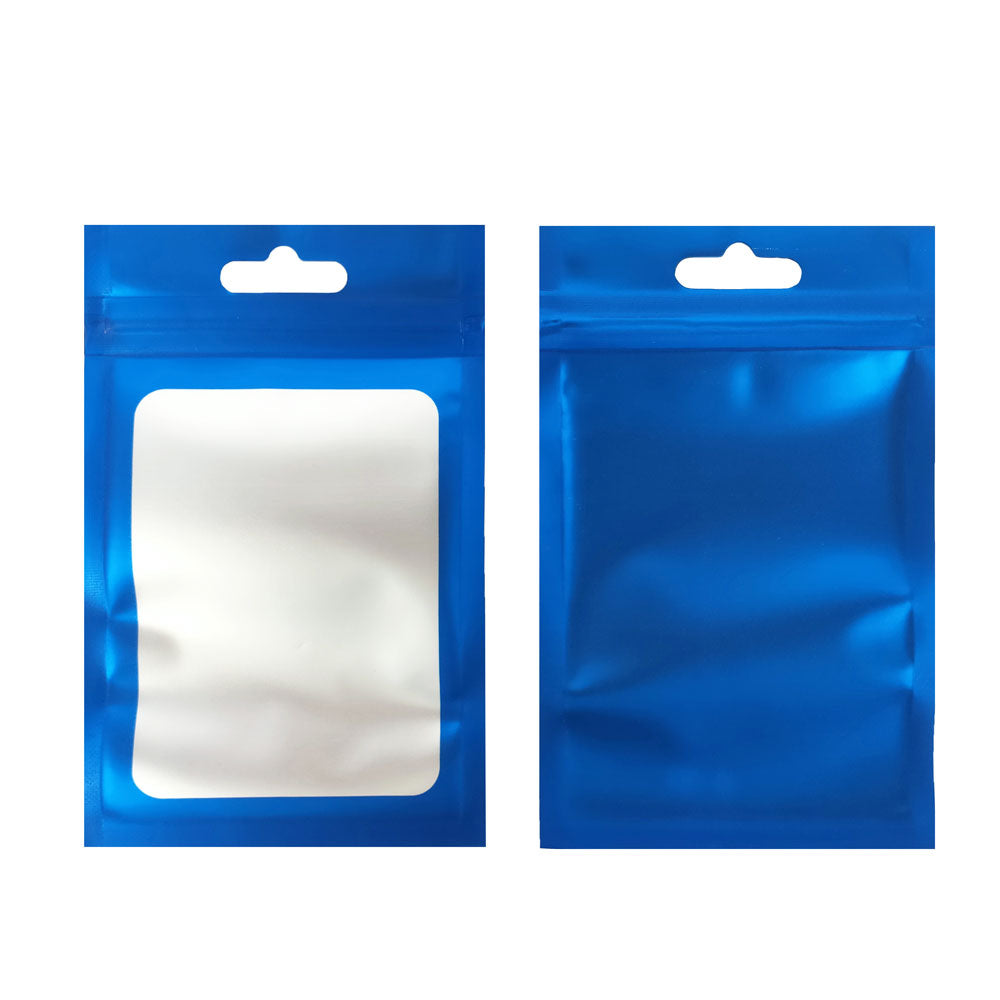 Matte Cobalt Blue Border Mylar Foil Flat QuickQlick® Bags with Butterfly Hang Hole