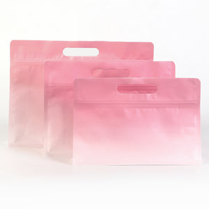 QQ Studio® Gradient Sherbet Pink Clear Side Gusset Stand Strong® Bags with Die-Cut Handle