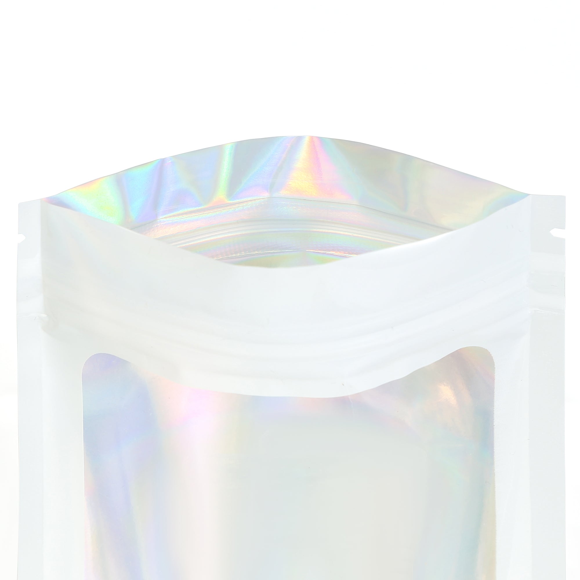 Flat Zipper Seal Bags – Supernova White QuickQlick® with Clear Window and Holographic Lining
