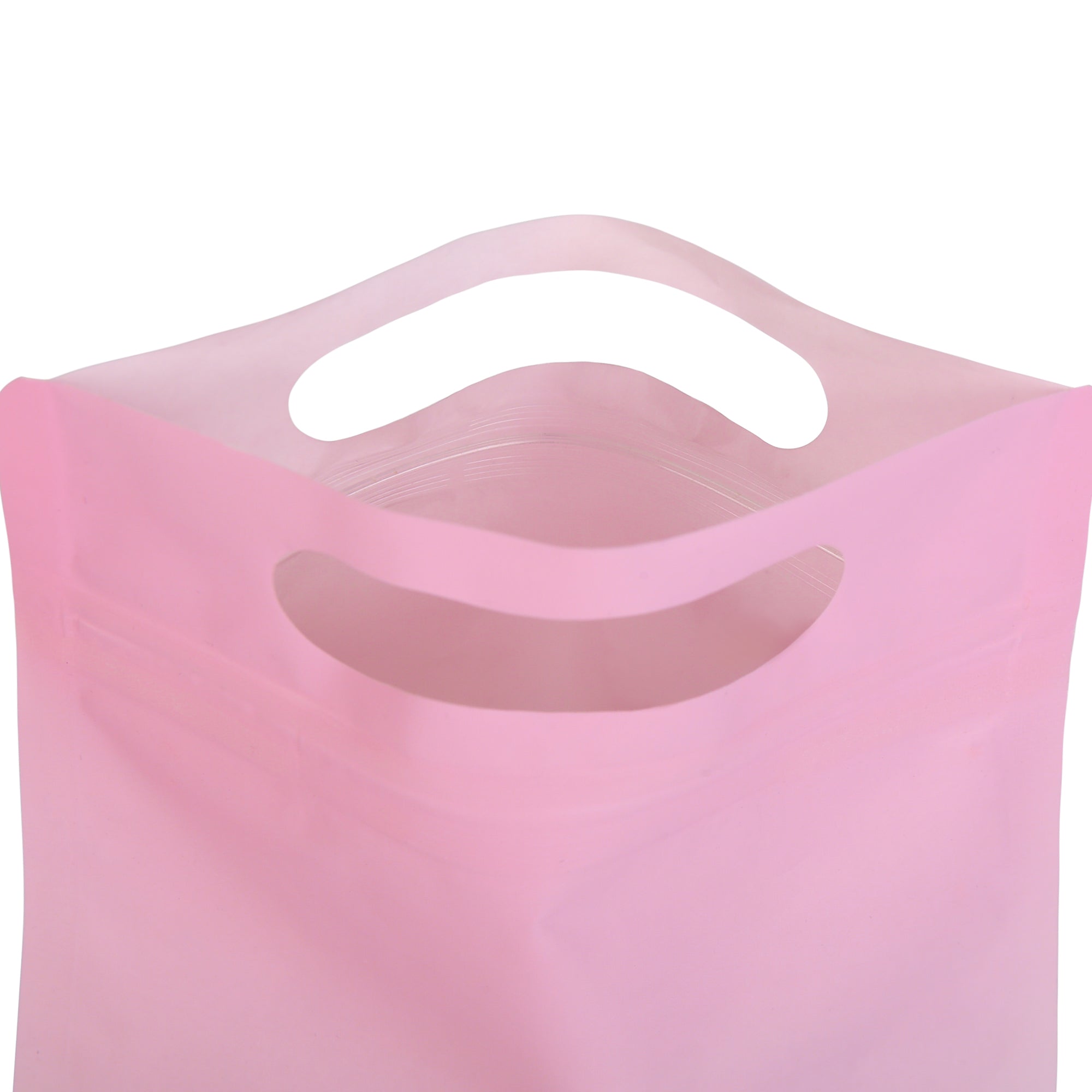 Gradient Sherbet Pink Clear Side Gusset Stand Strong® Bags with Die-Cut Handle