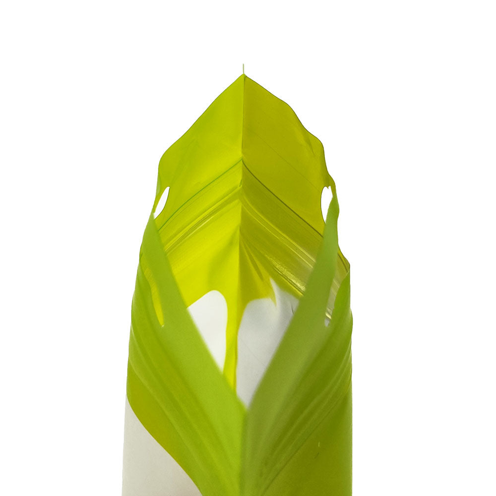 Matte Yellow Green Translucent Border Design Mylar Foil Flat QuickQlick® Bags with Butterfly Hang Hole