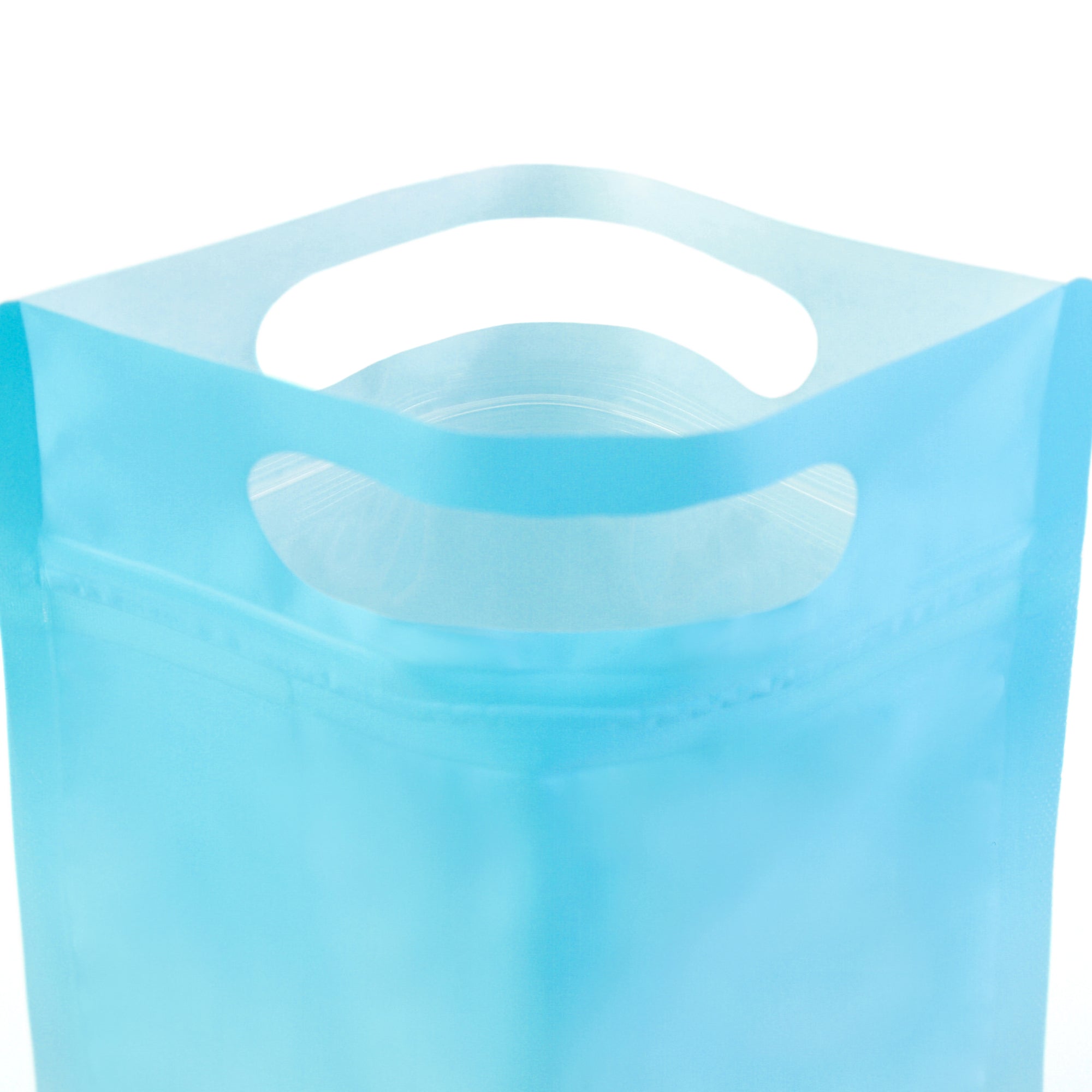Gradient Sky Blue Clear Side Gusset Stand Strong® Bags with Die-Cut Handle