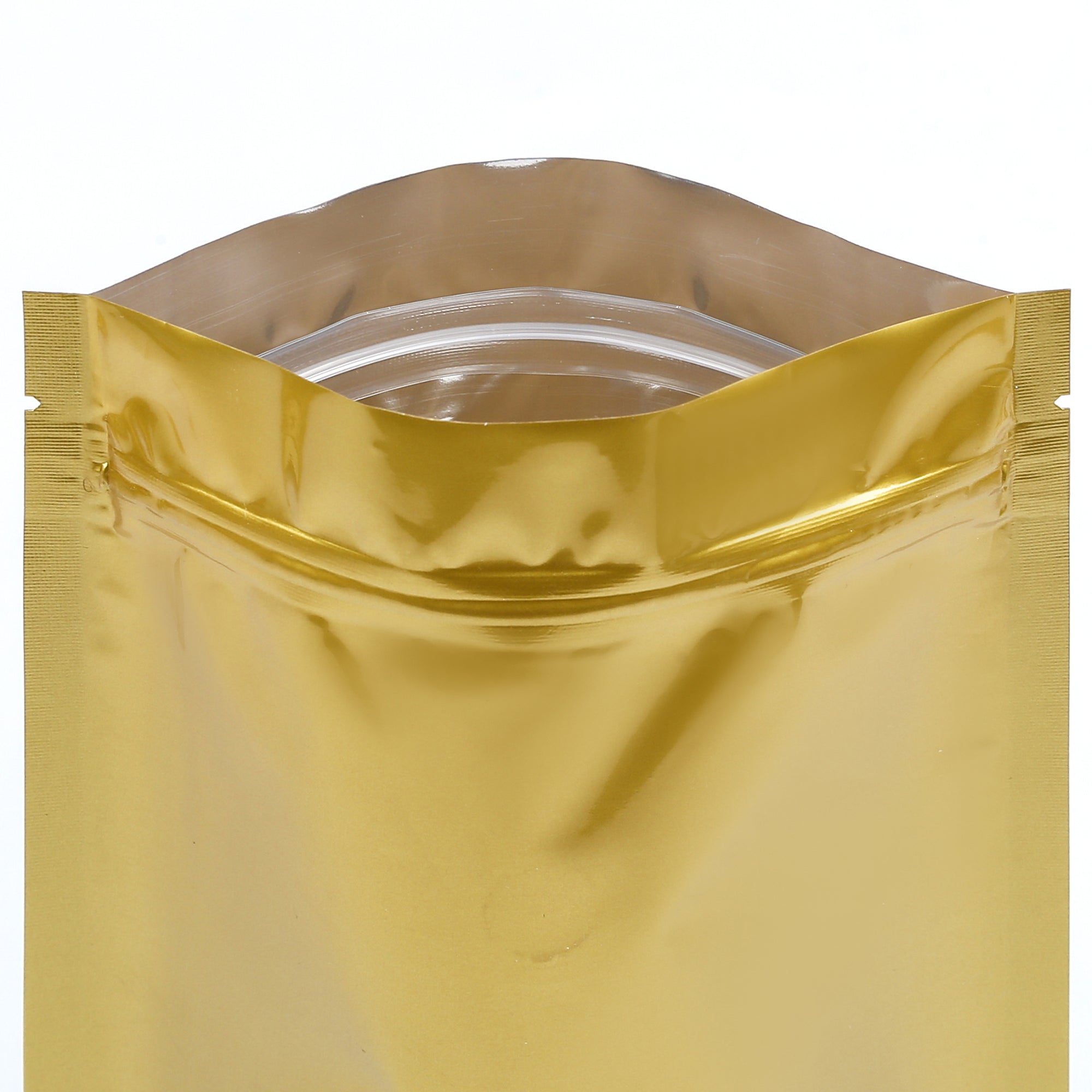 Glossy Sweet Cream Gold Round Window Plastic and Mylar Stand Strong® Coffee Valve Bags