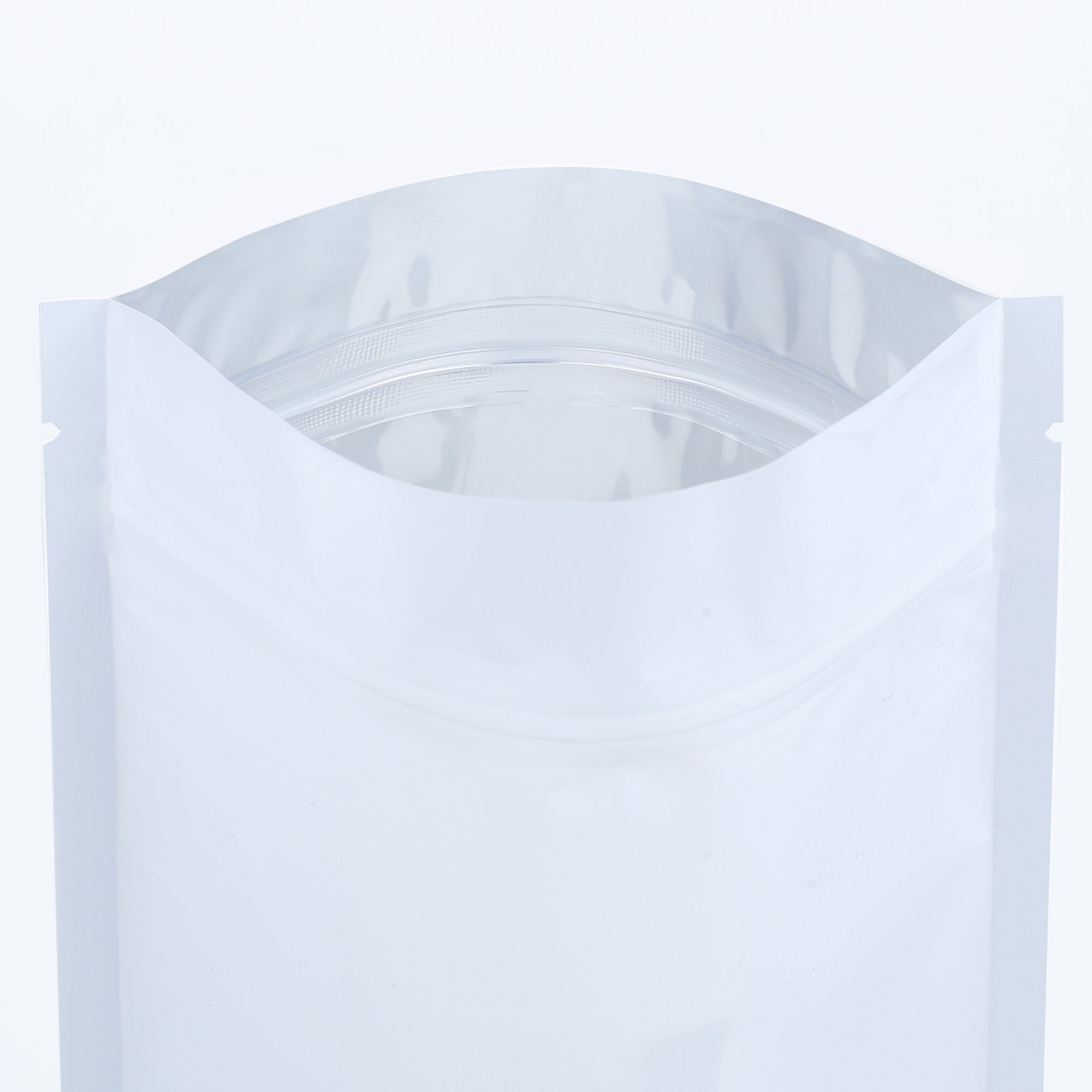 Glossy Pick-me-up Purity White Round Window Plastic and Mylar Stand Strong® Coffee Valve Bags