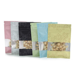 Decorative Maple Leaves Flat Zipper Seal Bags – Matte Frosted Window Aluminum Pouch