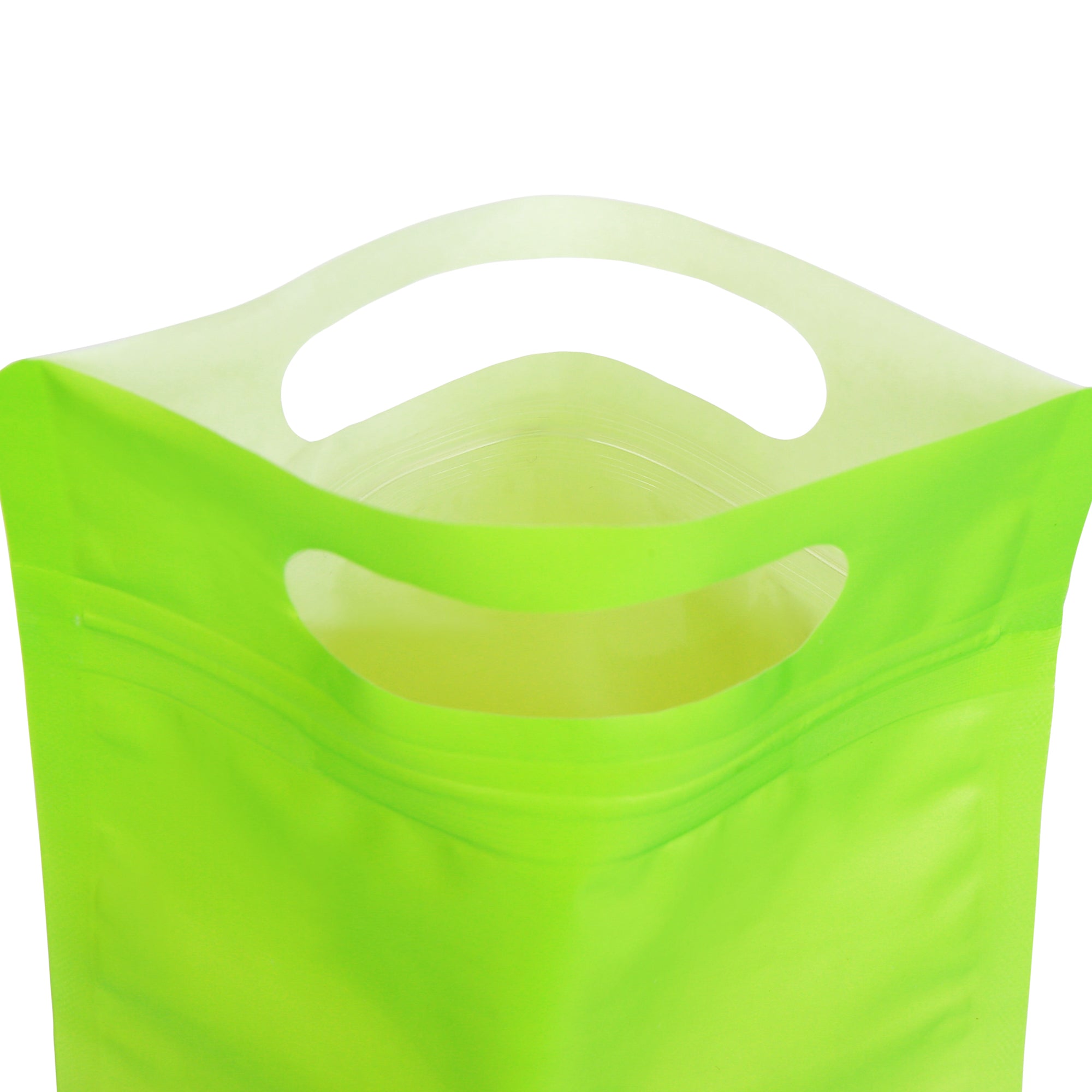 Gradient Avocado Green Clear Side Gusset Stand Strong® Bags with Die-Cut Handle