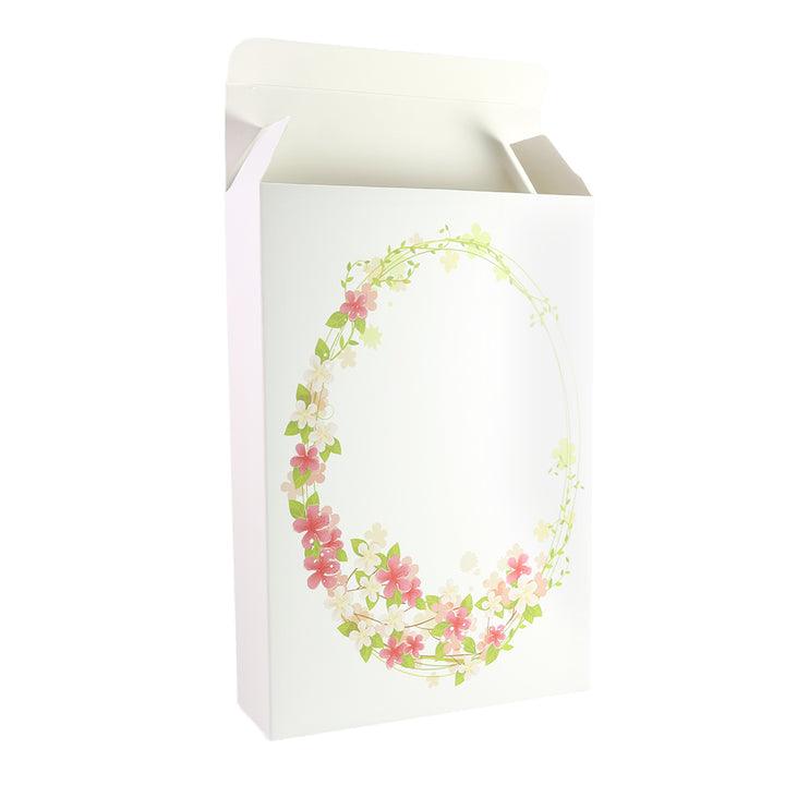 Flower Wreath Printed Cardboard Gift Boxes with Fold and Tuck Tabs