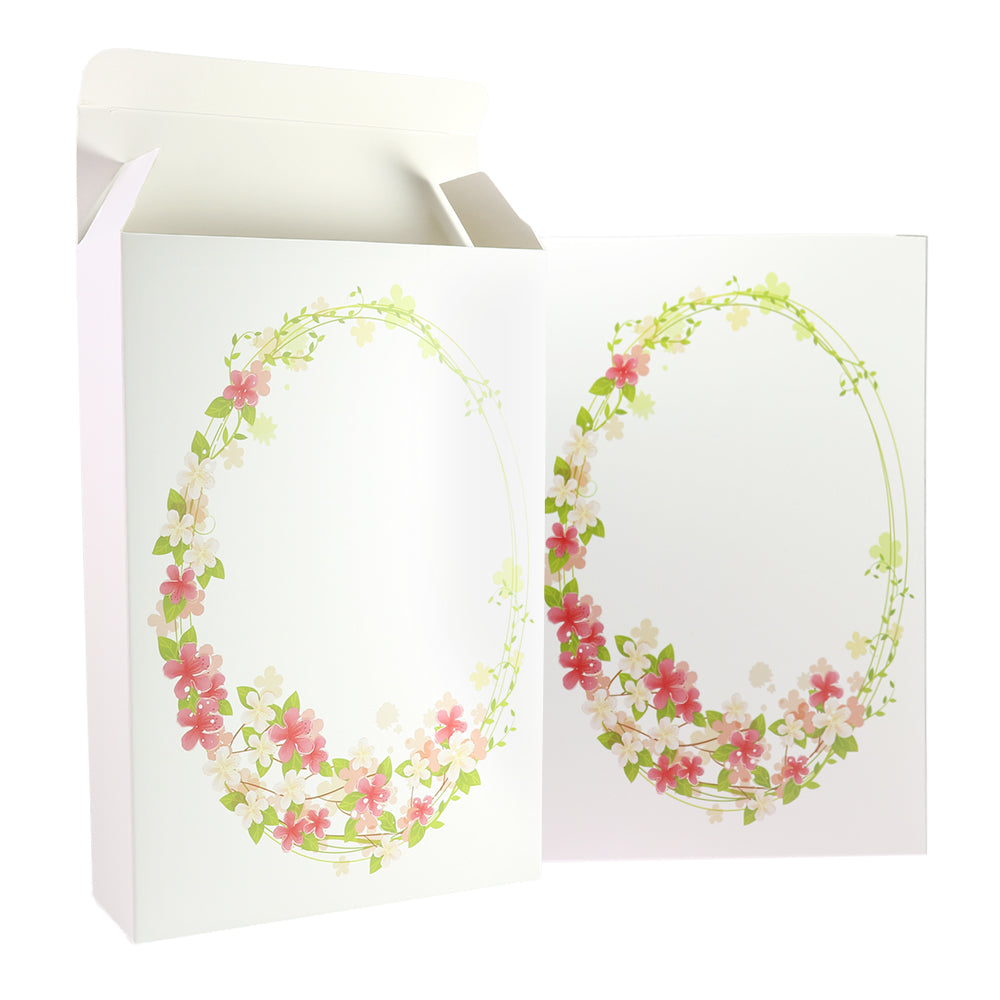Flower Wreath Printed Cardboard Gift Boxes with Fold and Tuck Tabs