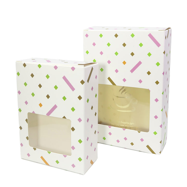 Polka Dot Printed Cardboard Gift Boxes with Fold and Tuck Tabs and Glossy Window