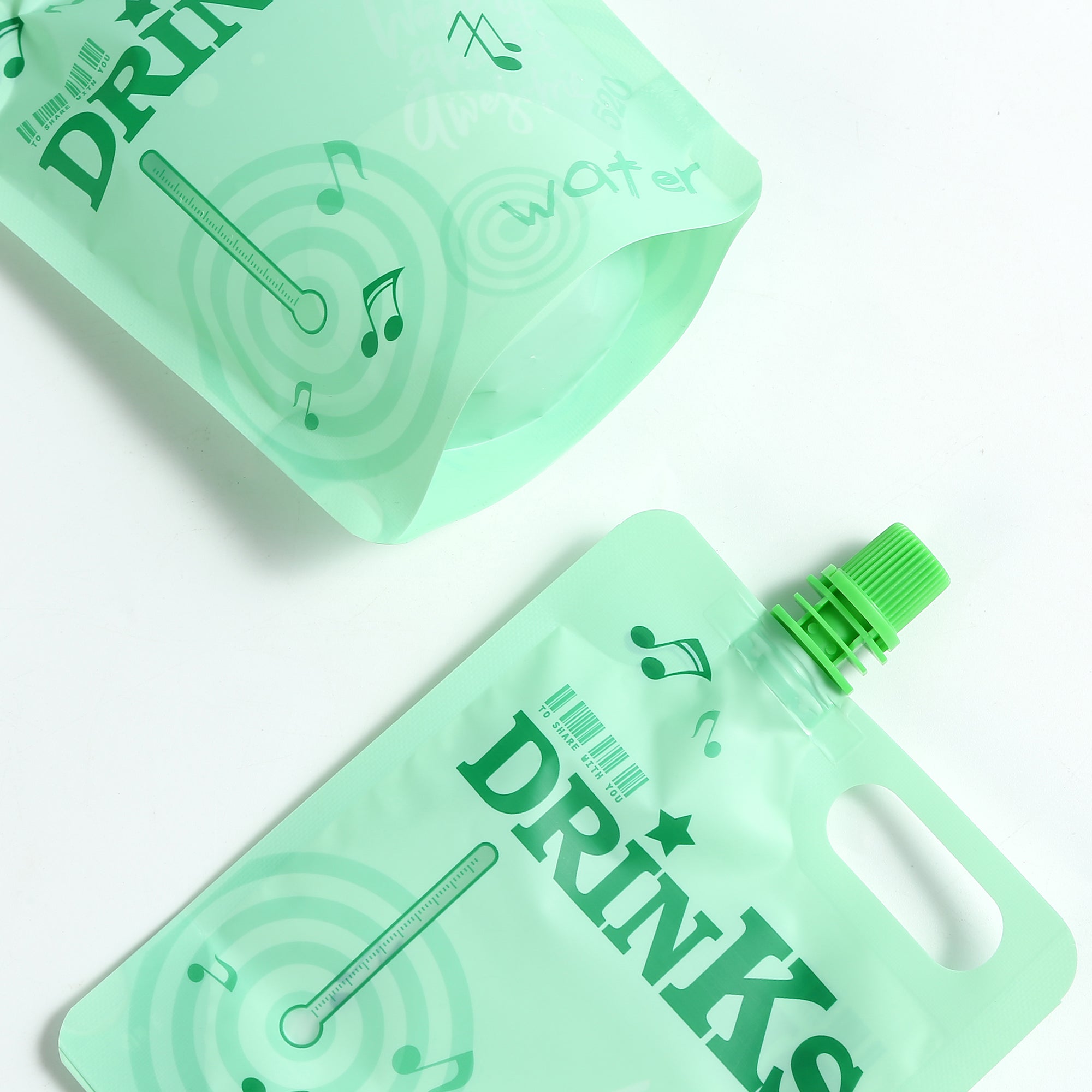 Matte Melon Green Designed Drink Pouches with Screw Cap Spout