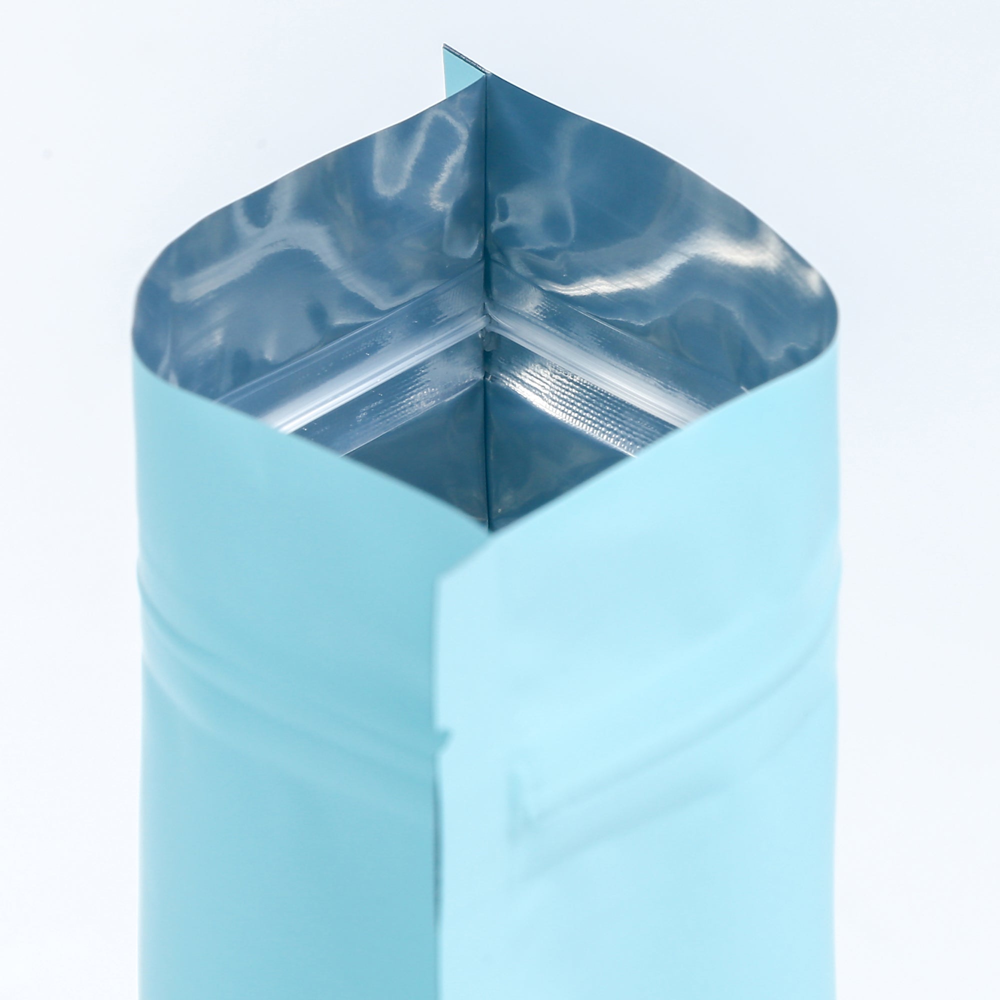 Matte Songbird Blue Mylar Foil Stand Strong® Coffee Valve Bags
