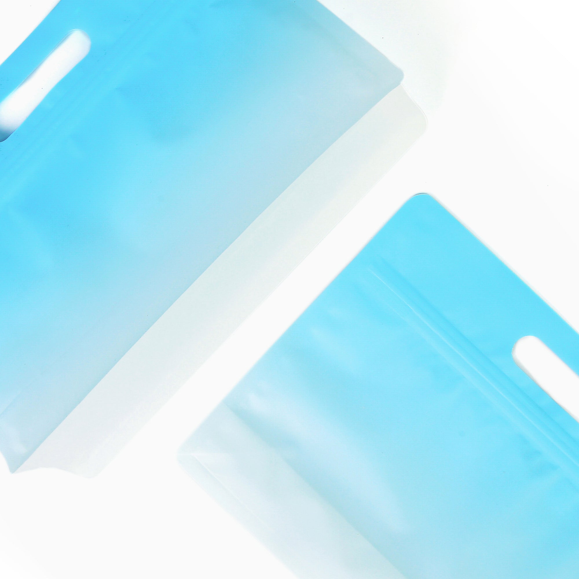 Gradient Sky Blue Clear Side Gusset Stand Strong® Bags with Die-Cut Handle