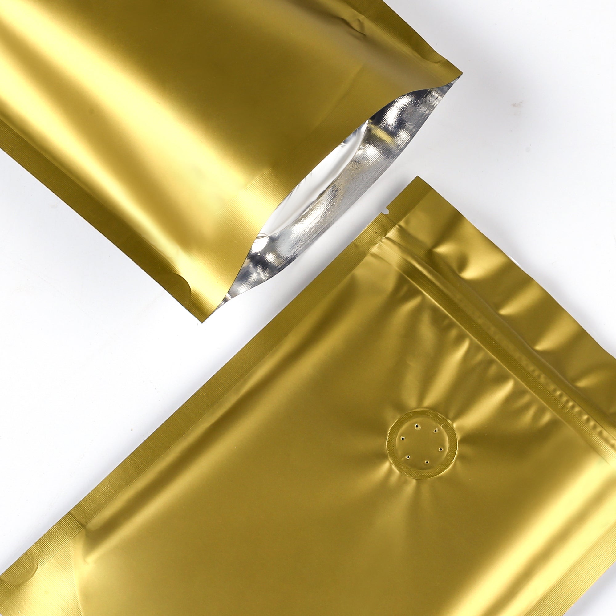 Single Side Matte Chardonnay Coffee Gold Metallic Mylar Stand Strong® Coffee Valve Bags