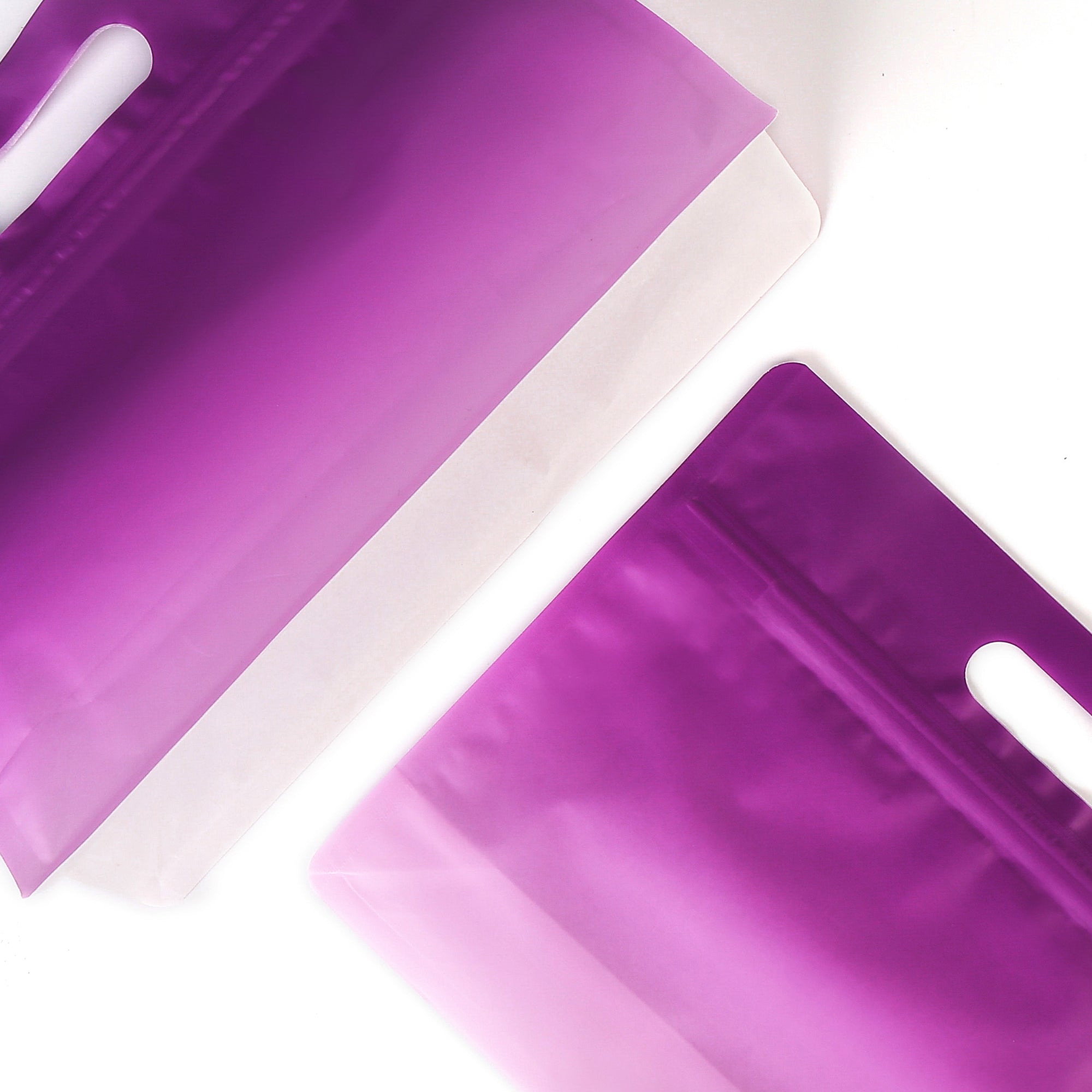 Gradient Sangria Purple Clear Side Gusset Stand Strong® Bags with Die-Cut Handle