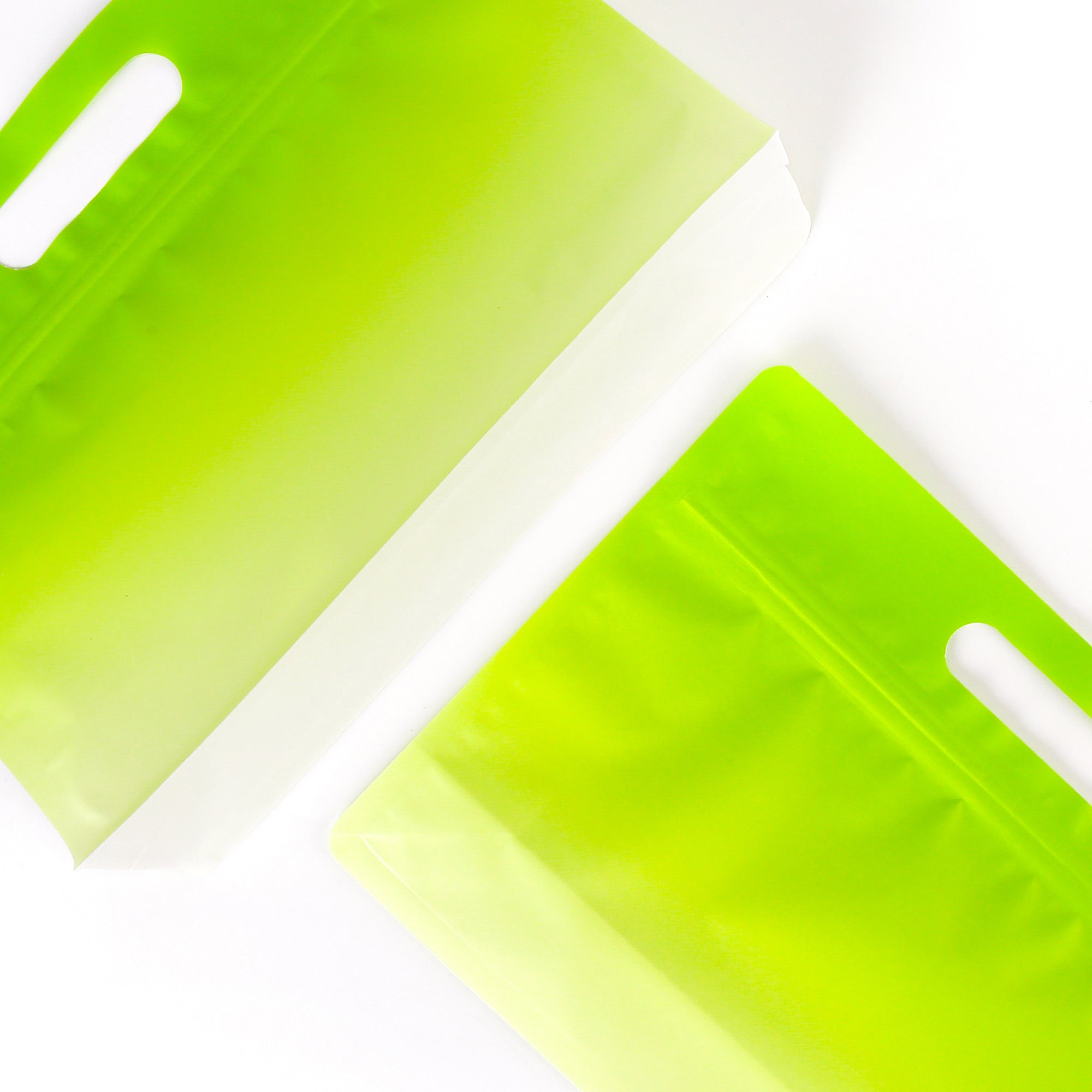 Gradient Avocado Green Clear Side Gusset Stand Strong® Bags with Die-Cut Handle