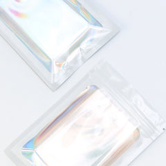 Flat Zipper Seal Bags – Supernova White QuickQlick® with Clear Window and Holographic Lining