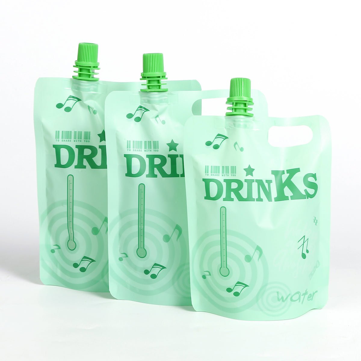 Matte Melon Green Designed Drink Pouches with Screw Cap Spout