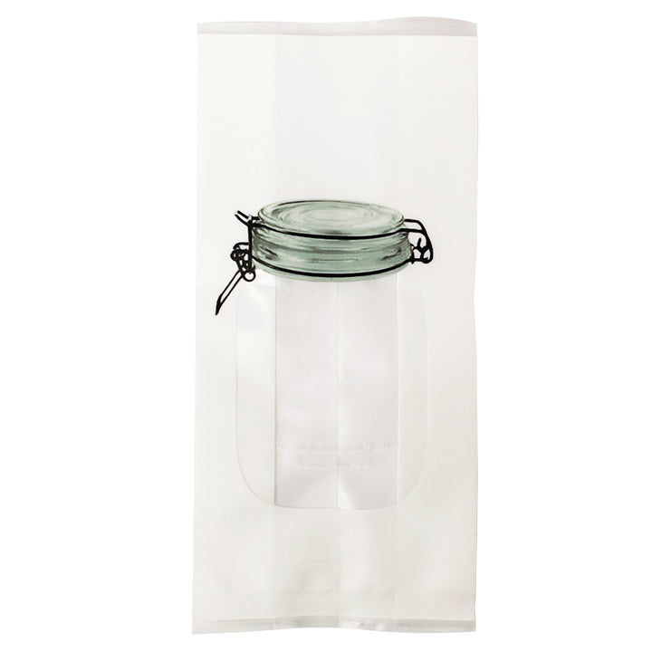 QQ Studio® White Salt with Translucent Window Jar Design Open Top Bags with Side Gusset
