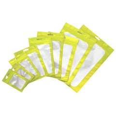 Matte Yellow Green Translucent Border Design Mylar Foil Flat QuickQlick® Bags with Butterfly Hang Hole