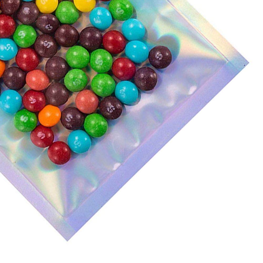 Mylar Flat Zipper Seal Bags – Clear and Diamond Holographic Design with Hang Hole