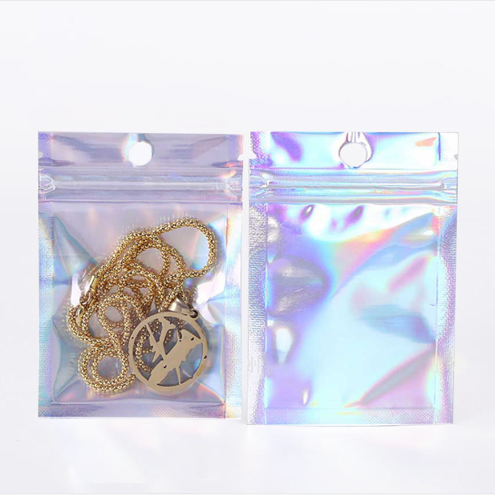 Mylar Flat Zipper Seal Bags – Clear and Diamond Holographic Design with Hang Hole