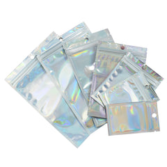Mylar Flat Zipper Seal Bags – Clear and Diamond Holographic Design with Hang Hole