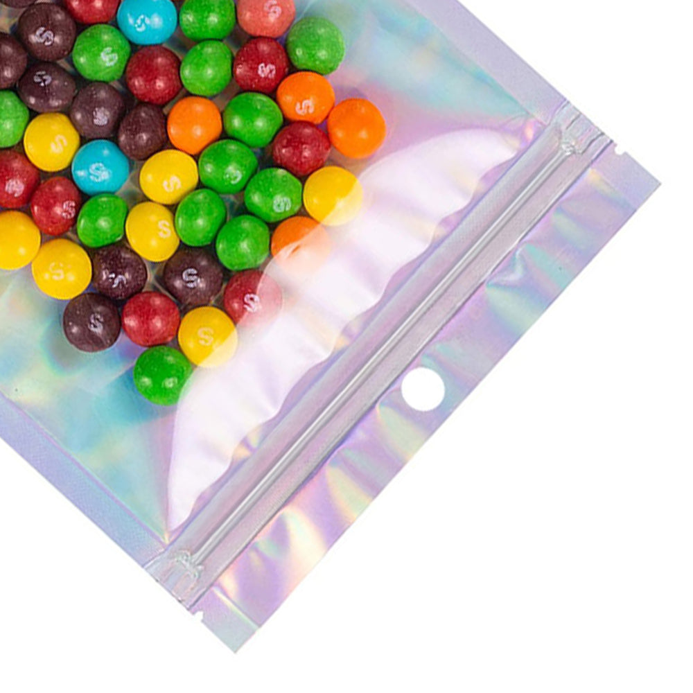 Mylar Flat Zipper Seal Bags – Clear and Diamond Holographic Design with Hang Hole
