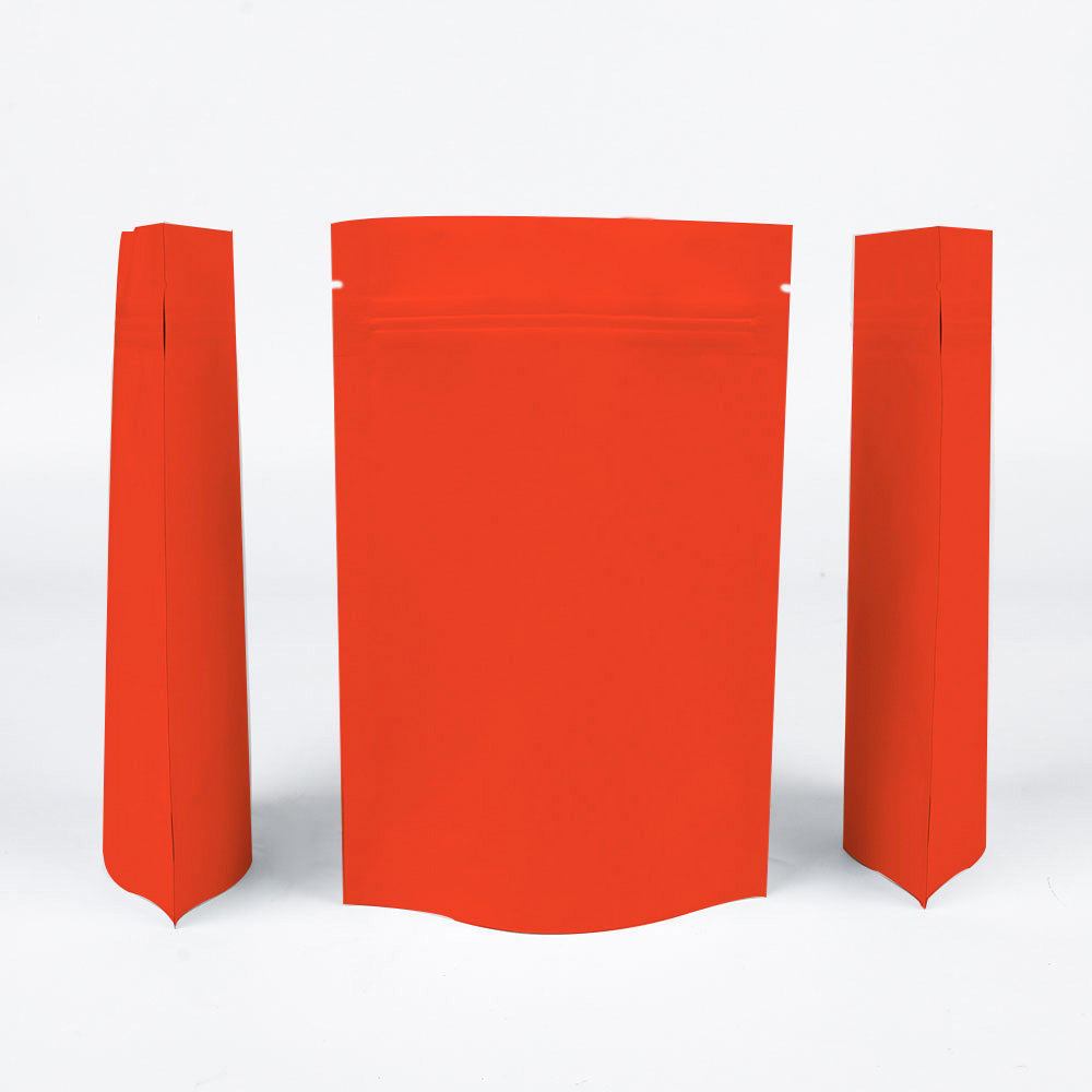 Matte Firetruck Red Metalized Foil Stand Strong® Packaging Bags With Zipper Seal